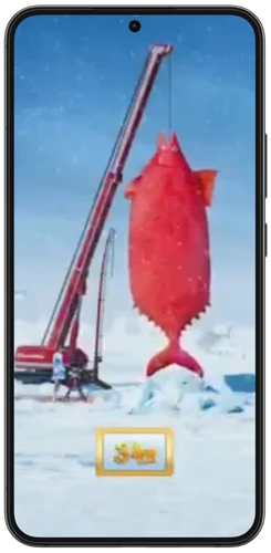 Pez rojo gigante con multiplicador 34x en el bonus Huge Reds de Ice Fishing