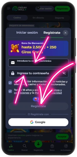 Introducir correo y contraseña o acceder con Google para jugar a Ice Fishing