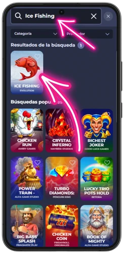 Buscar Ice Fishing en el casino y abrir la mesa en directo para jugar
